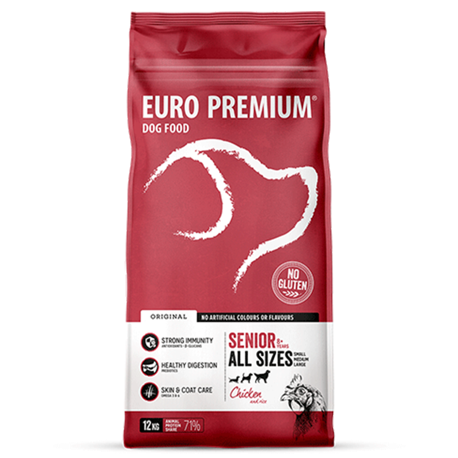 יורו פרימיום סניור עוף כל הגזעים מבצע 9 ק״ג (ללא גלוטן) ( 3 יח' של 3 ק"ג)