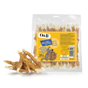 חטיף לכלב 500 גר' מקלות עור עם עוף O&B