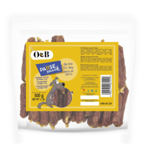 חטיף לכלב 500 גר' נקניקיות ברווז 11 ס"מ O&B